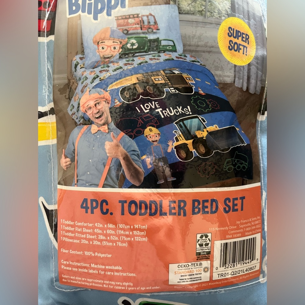 Blippi 4-Piece Machine Fun Toddler Bedding Set, 100% Microfiber, Blue